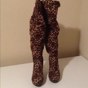 Leopard over knee suede like material